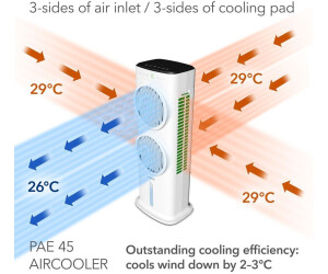Enfriamiento evaporativo Depósito de 10 l refrigeración del aire, ventilación, ambientación y humidificación humidificador PAE 45 Enfriador de aire 4 en 1 TROTEC Climatizador Aircooler