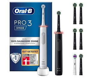 Oral-B Pro 3 3900 Cepillo de dientes eléctrico, paquete doble, con 3 modos  de cepillado y control visual de presión de 360° para el cuidado dental.  Diseñado por Braun, blanco/negro : 