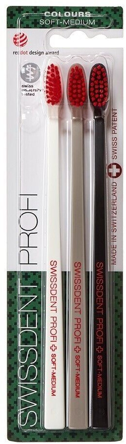 Swissdent Profi Colours Trio Toothbrushes soft-medium (white/grey/black)