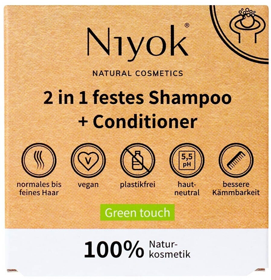 Niyok 2 in 1 solid Shampoo + Conditioner - Green touch (80 g)