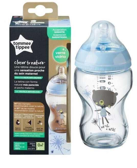 Buy Tommee Tippee Closer to Nature Glass Baby Bottle 250 ml Blue from £ ...