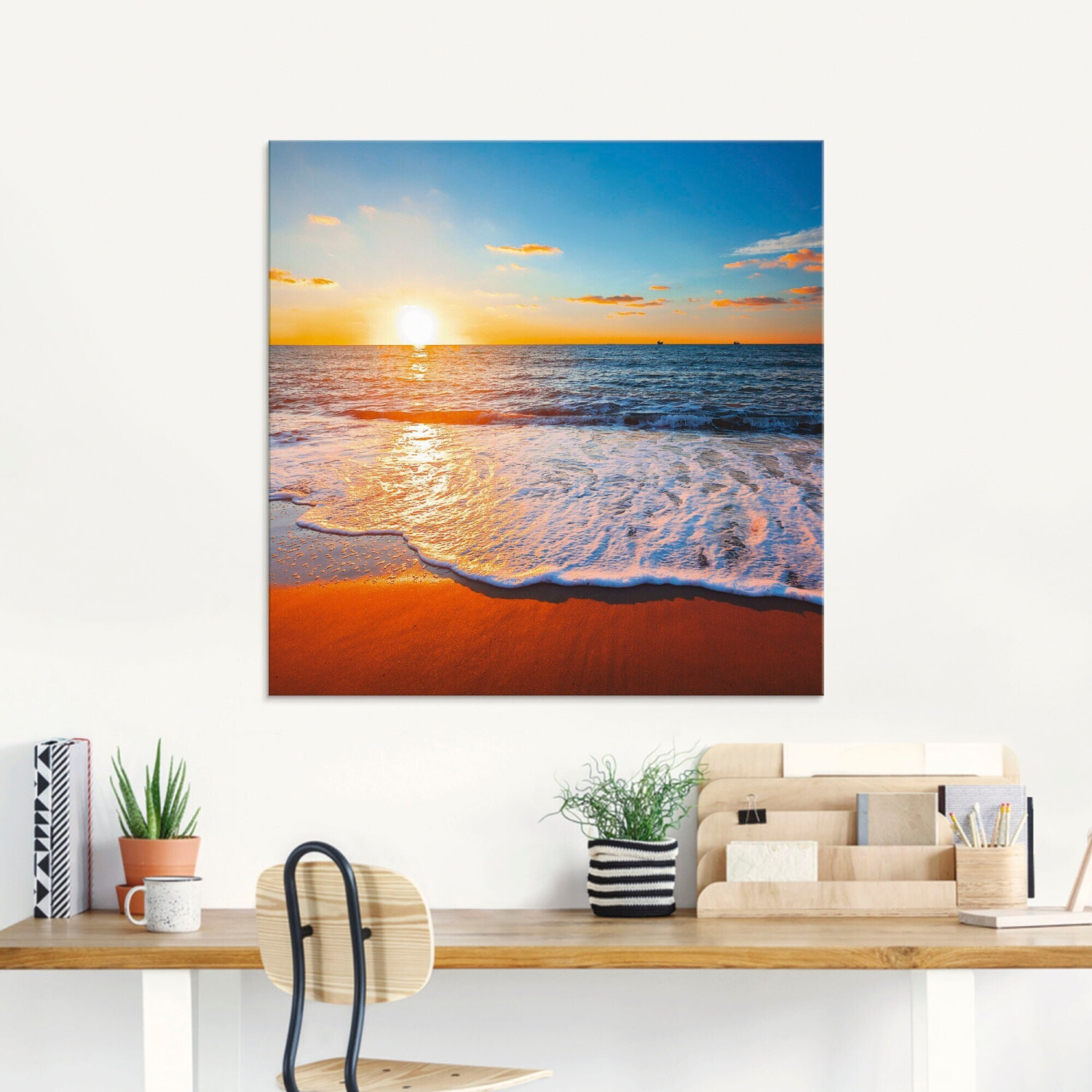 Art-Land Sonnenuntergang blau das € Meer 125x50 107,90 und Strand cm Preisvergleich ab | bei
