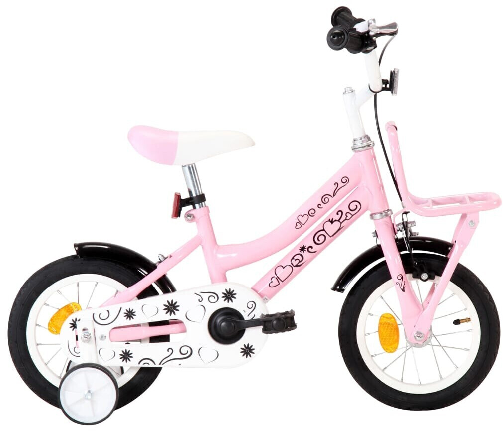 vidaXL Kids Bike with Front Carrier 12 white/pink