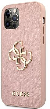 Guess PU Saffiano Big 4G Metall Logo Back Cover for Apple iPhone 12/12 Pro Pink