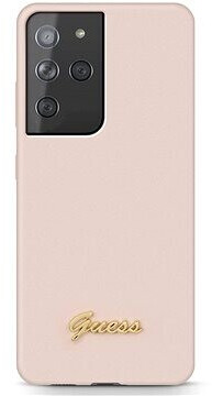 Guess Silicone Metal Logo Script Backcover for Samsung Galaxy S21 Ultra - pink