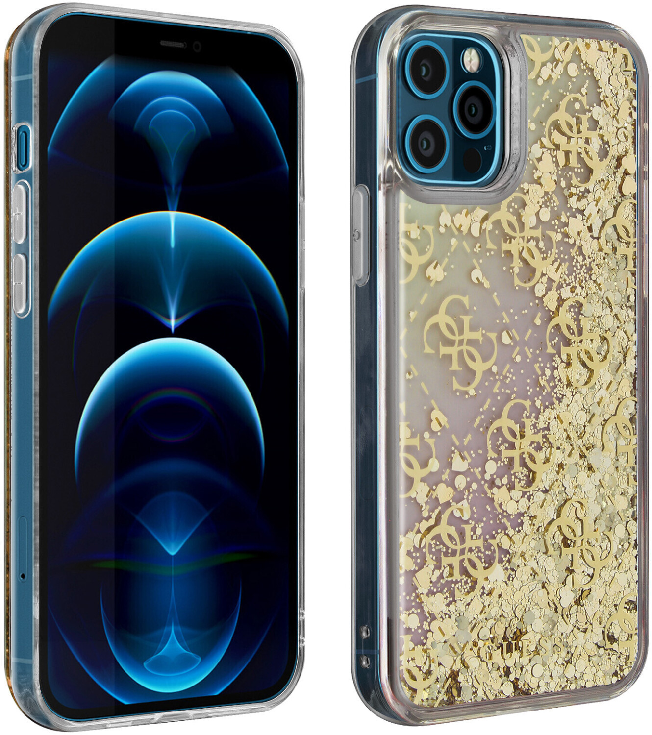 Guess Liquid Glitter Case Gradient für Apple iPhone 12 Pro Max - gold (GUHCP12LLG4GGPIGO)