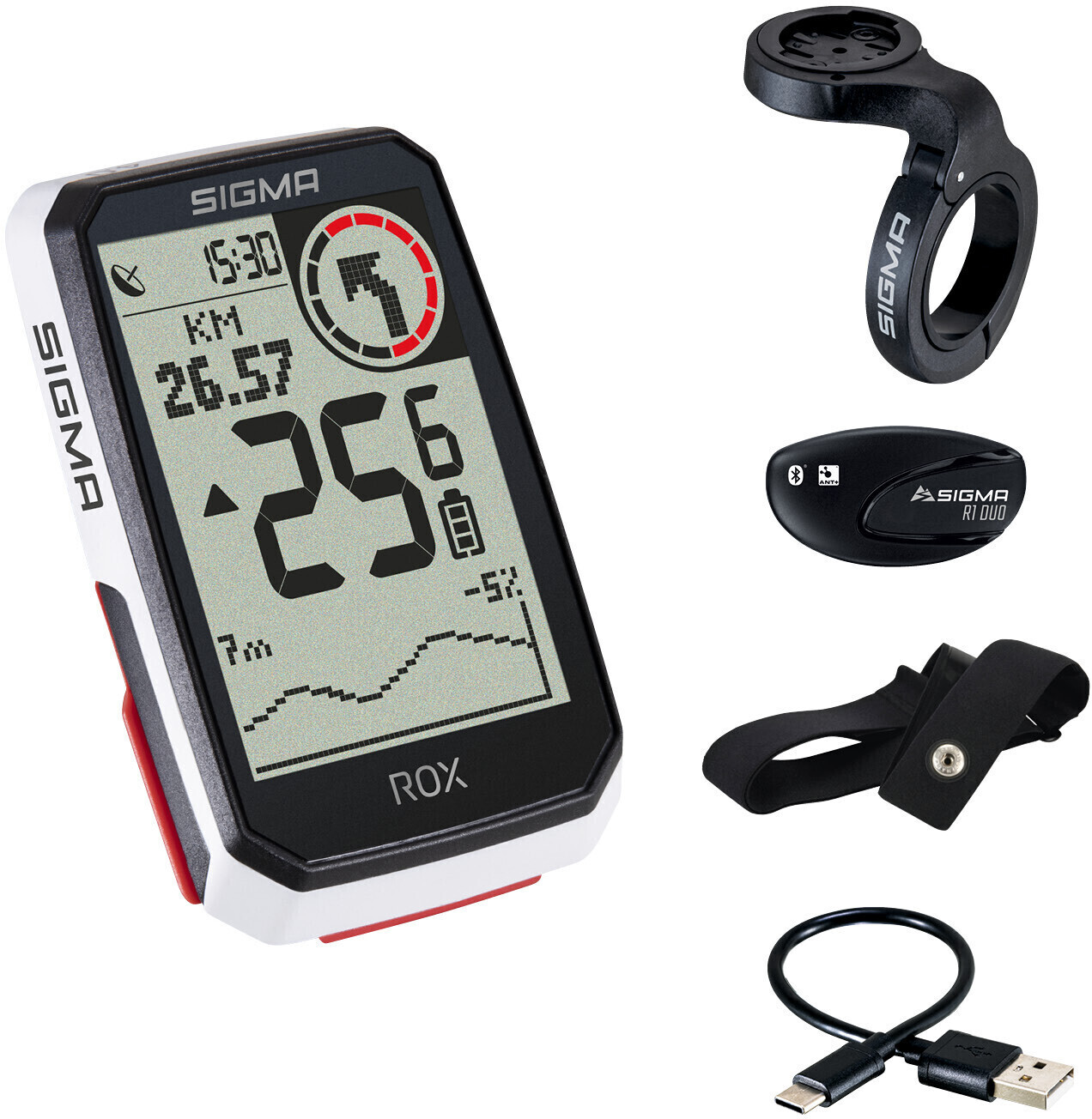 Compteur Vélo sans Fil/GPS Sigma ROX 4.0 30 Fonctions Blanc + Cardio