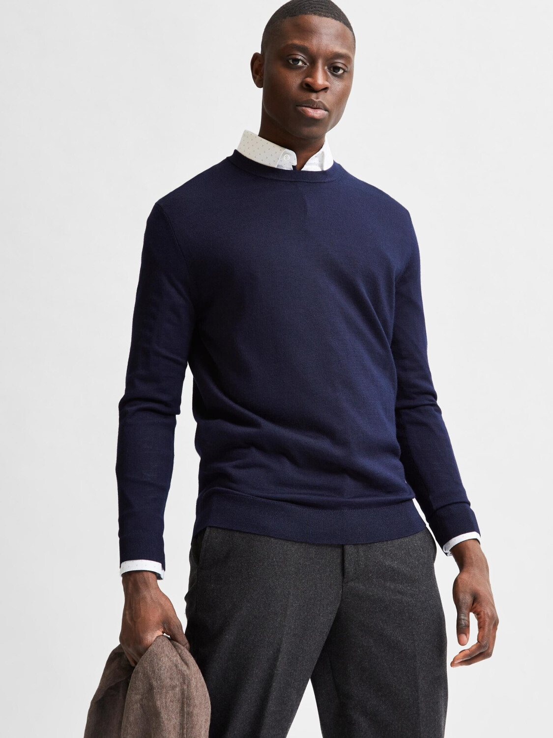 Selected Slhtown Merino Coolmax Knit Crew B (16079772) navy blazer 