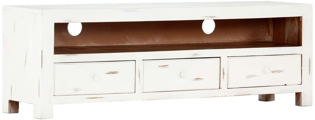 vidaXL Meuble TV en bois d'acacia blanc 120 x 30 x 40 cm