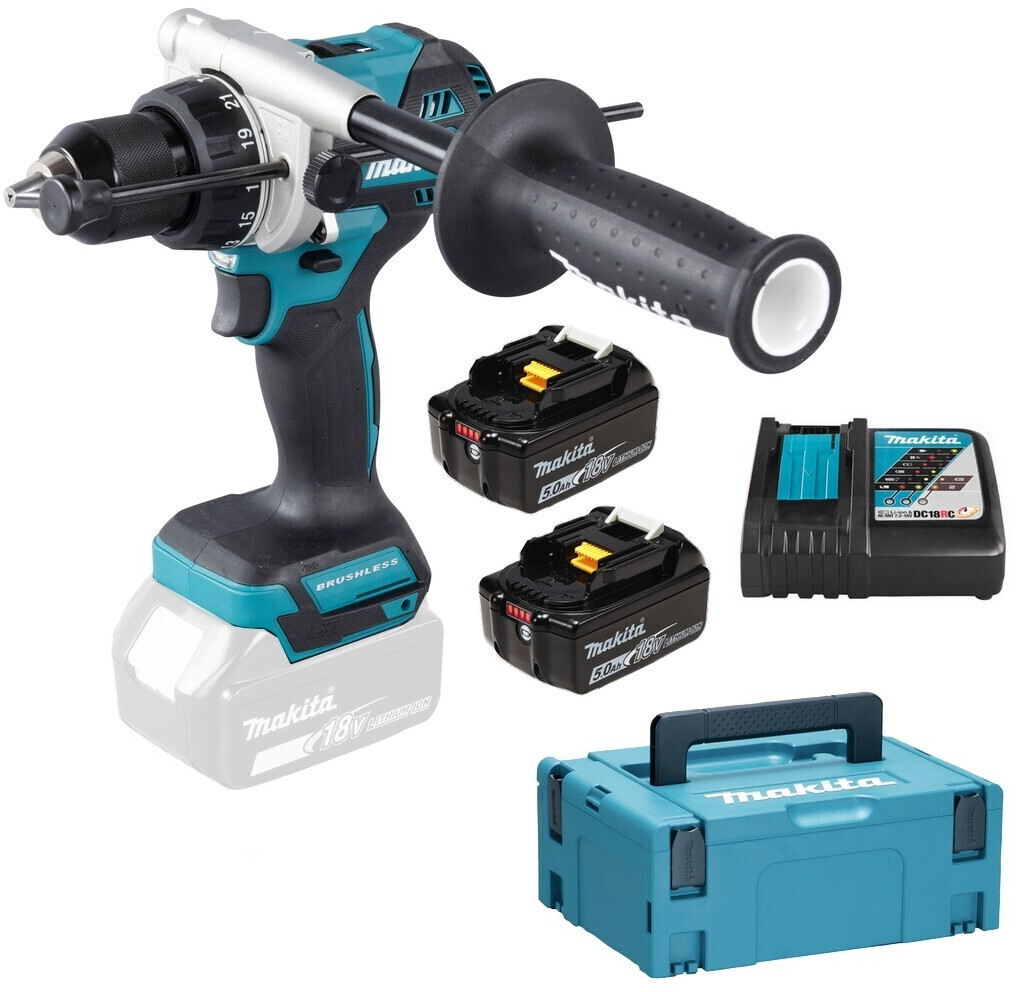 MAKITA DHP486RTJ - Taladro percutor motor Brushless 18V LXT 130Nm 2  baterías 5Ah Makpac