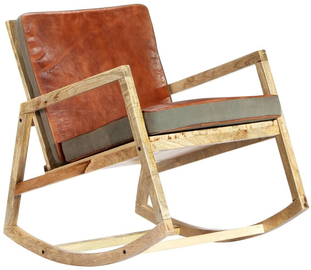 vidaXL Fauteuil à bascule en cuir marron et bois