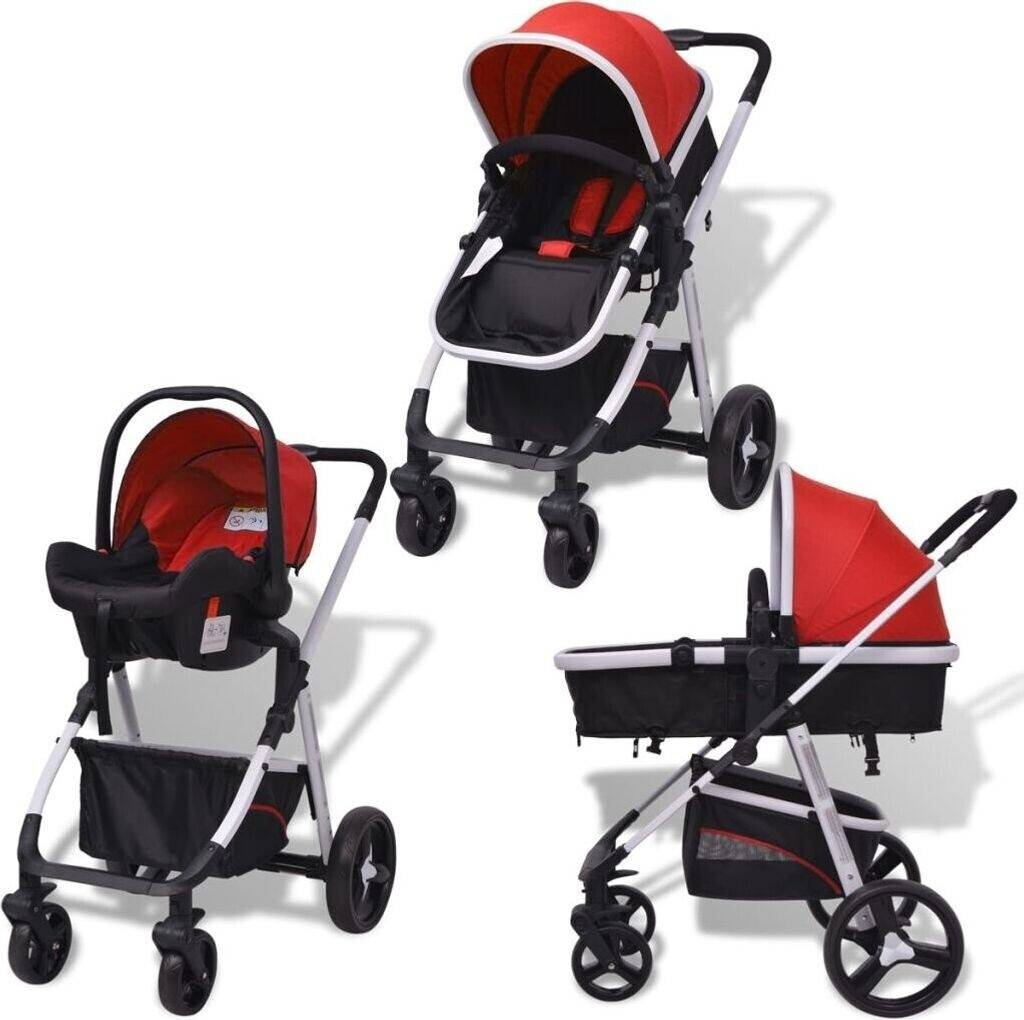 vidaXL 3 in 1 Baby Buggy red and black