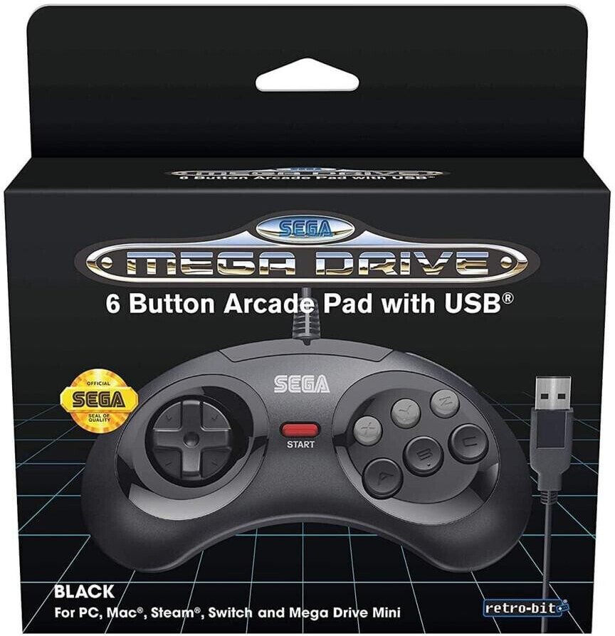 Retro Bit SEGA Mega Drive 6 Button Arcade Pad with USB (Black)