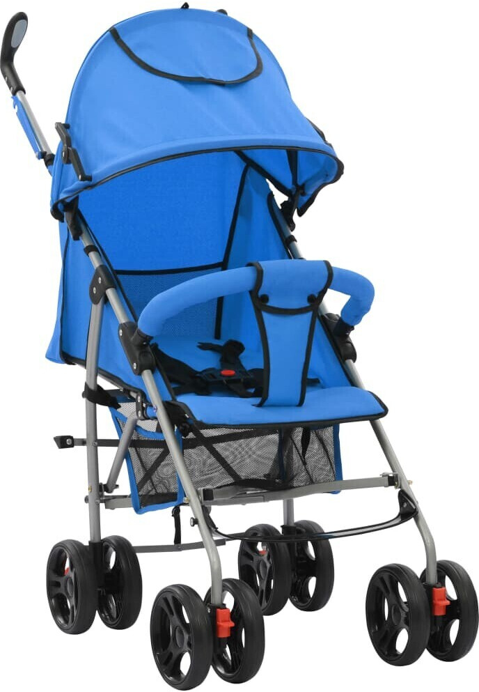 vidaXL 2 in 1 Pushchair Buggy Stroller blue steel
