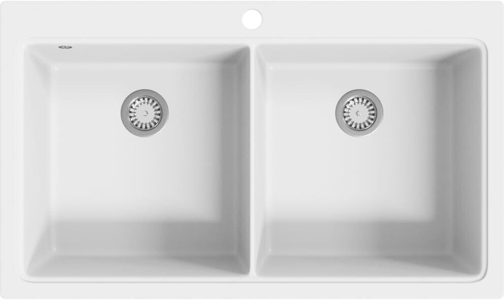 vidaXL Évier de cuisine encastrable à 2 bacs en granite 86 x 51 cm blanc crème (141677)