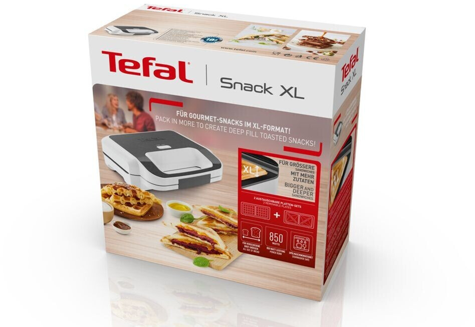 TEFAL Snack XL Appareil à croques et à gaufres, 850W, Plaques amovibles  extra profondes et larges, Multifonction, Chauffe rapide, Revêtement