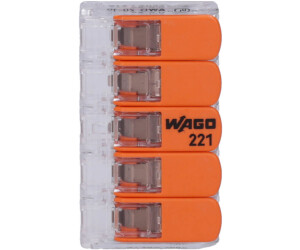 50 Stück Wago 221-615 Verbindungsklemme 5 Leiter mit Betätigungshebel 0,5-6 qmm kleine Bauform transparent