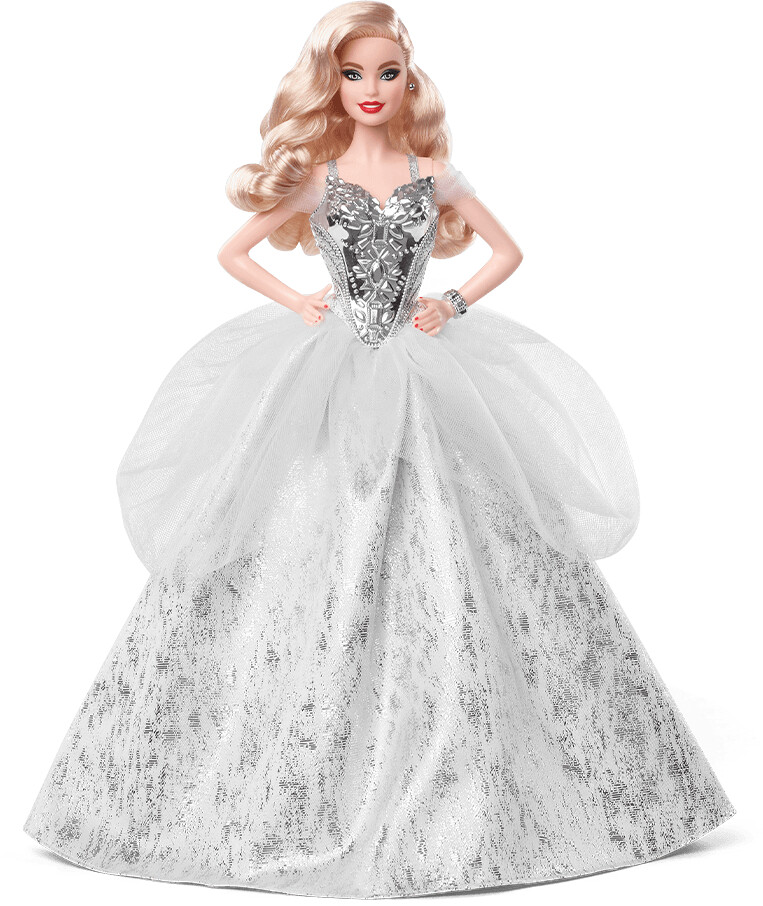 Barbie-Barbie Joyeux Noël 2023-Poupée Robe Dorée Et Cheveux Blonds, HJX08