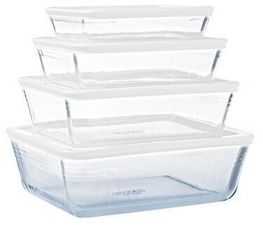 Pyrex Set of 4 rectangular glass storage food containers with plastic lid