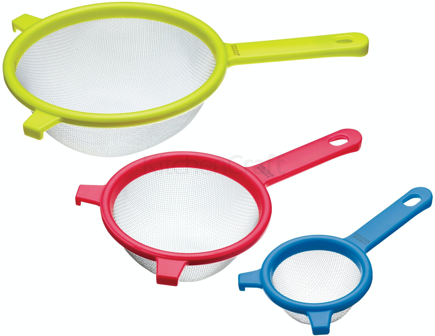 Kitchen Craft Colourworks Set of 3 Stainless Steel Fine Mesh Round Sieves
