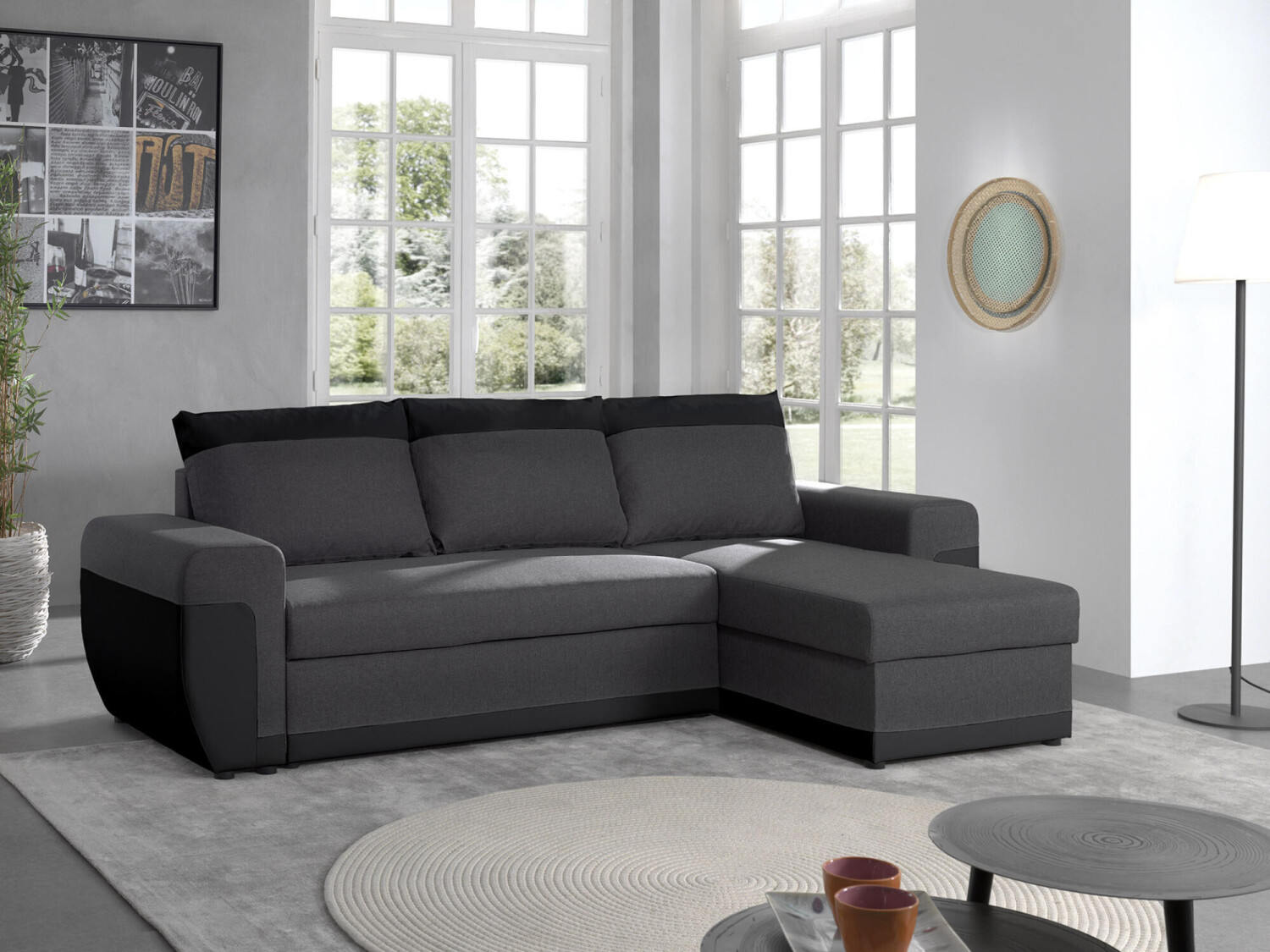 Best mobilier Canapé d'angle réversible Milan noir/gris
