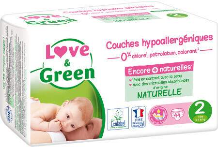 Love & Green Couches hypoallergéniques taille 2 (3-6 kg) 44 couches