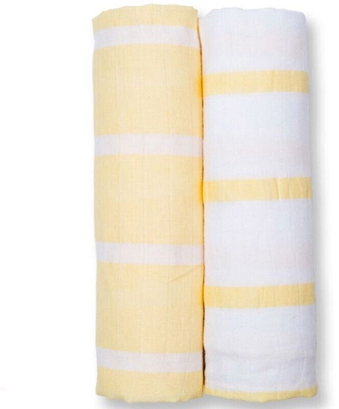 Lulujo Pack de 2 langes en coton 100 x 100 cm rayure jaunes