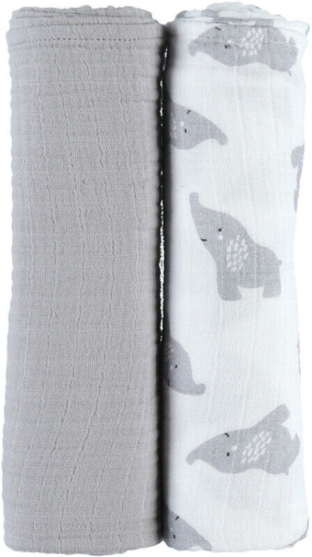 noukie's Set de 2 langes en coton bio 100 x 100 cm gris
