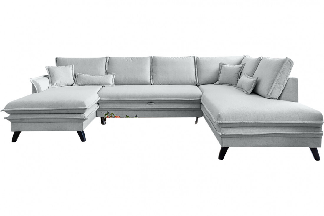 Bobochic Canapé d'angle droit panoramique Boho gris clair