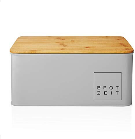 Lumaland Cuisine Bread Bin with Bamboo Lid 30,5 x 23,5 x 14 cm light grey