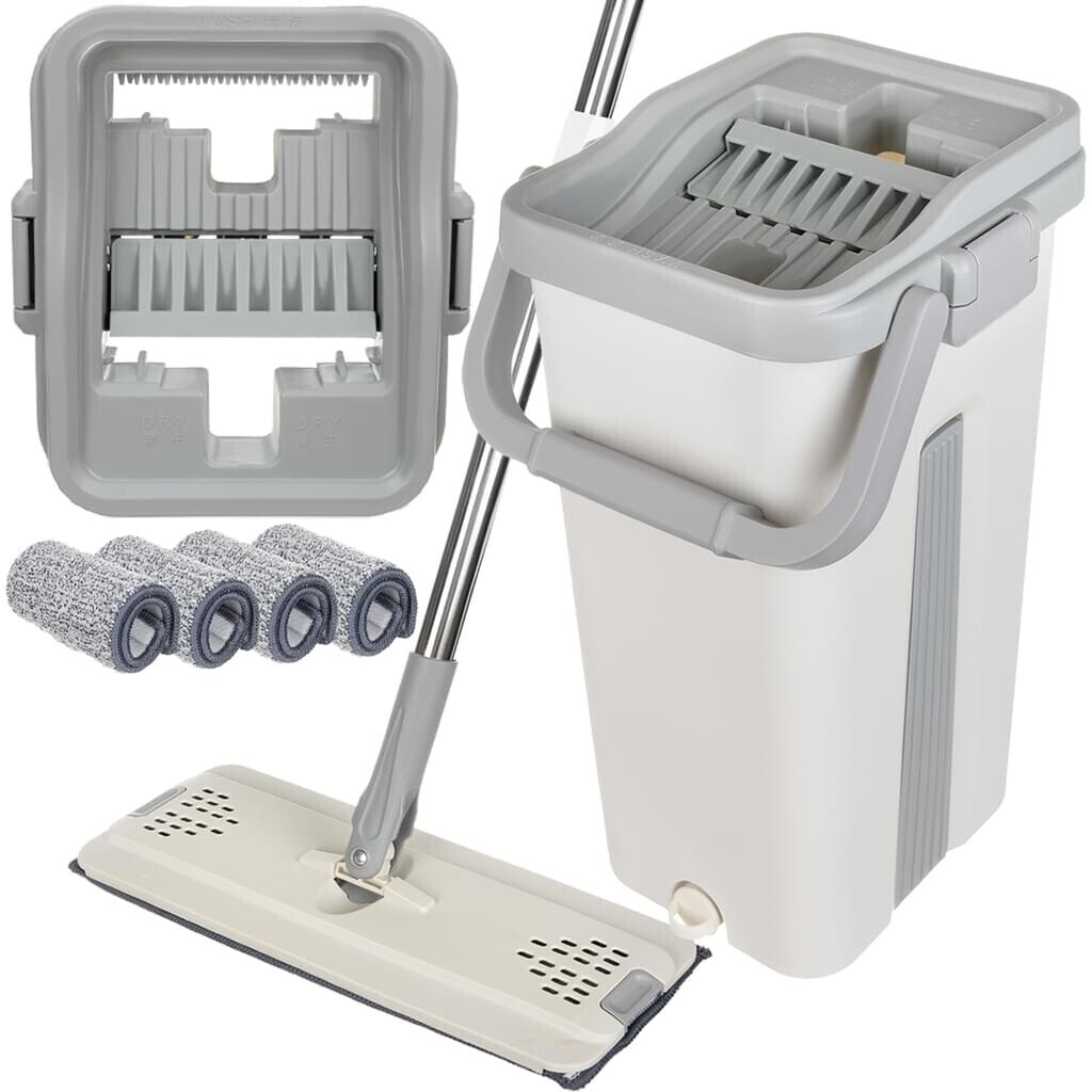 Iso Trade Mop set with bucket 2 in 1 flat mop and cleaning bucket with 4 mop pads 16300
