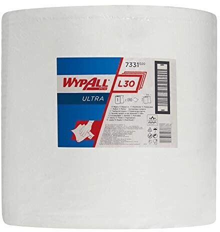 Kimberly-Clark 190257 WYPALL L30 Ultra wiping cloth, 3-ply, large roll, perforated, white, 1000 pieces