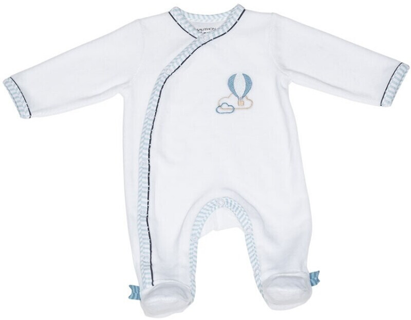 Sauthon Pyjama velours Lazare blanc/bleu ciel montgolfière