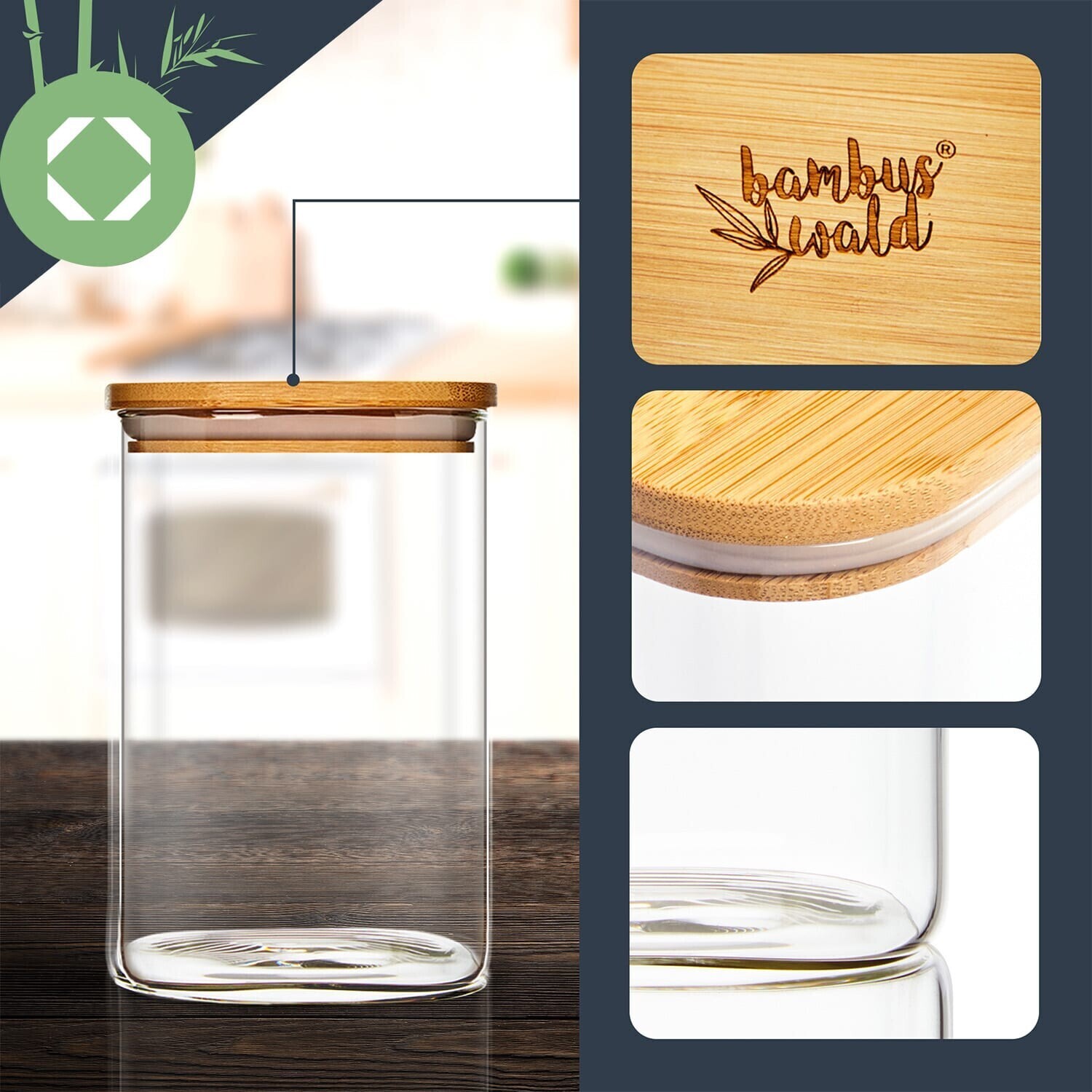 Klarstein Glass with Bamboo Lid angular 1200 ml