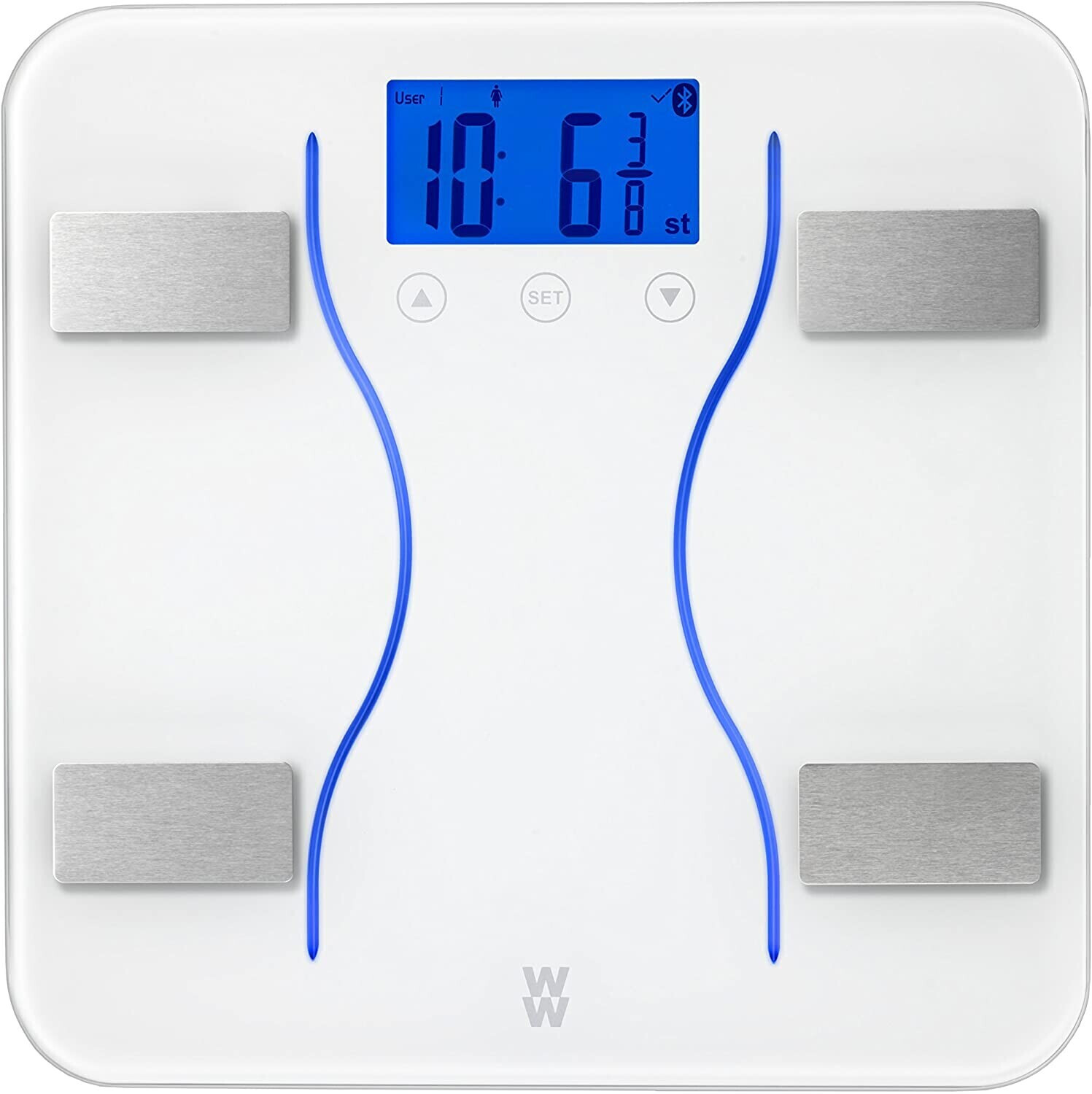 Compact Glass Analyser Bathroom Scale, Silver - Measures weight, body fat  %, body water % and BMI