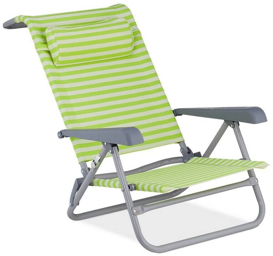 Relaxdays Foldable Sunlounger with Neck Pillow Stripes green