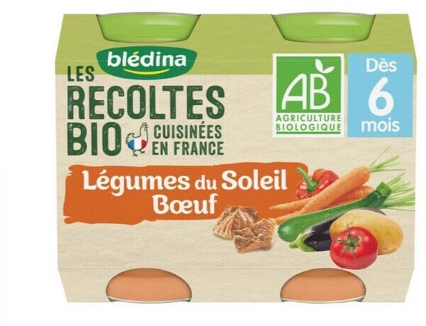 Blédina Les récoltes bio - Légumes du soleil et boeuf (2x200 g)