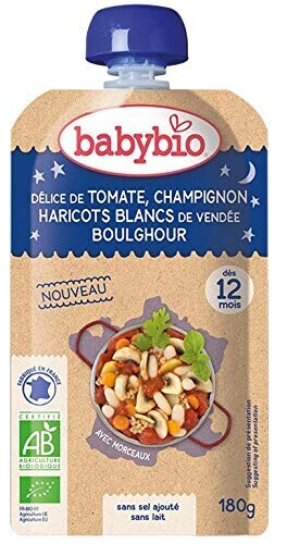 Babybio Menus du soir - Tomate, champignon, haricots blancs, boulghour (180 g)
