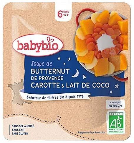 Babybio Menus du soir - Soupe de butternut, carotte, lait de coco (190 g)