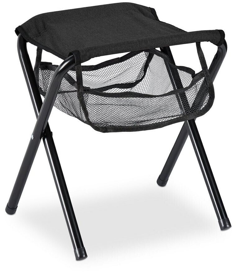Relaxdays Foldable Camping Stool with Mesh Pocket black