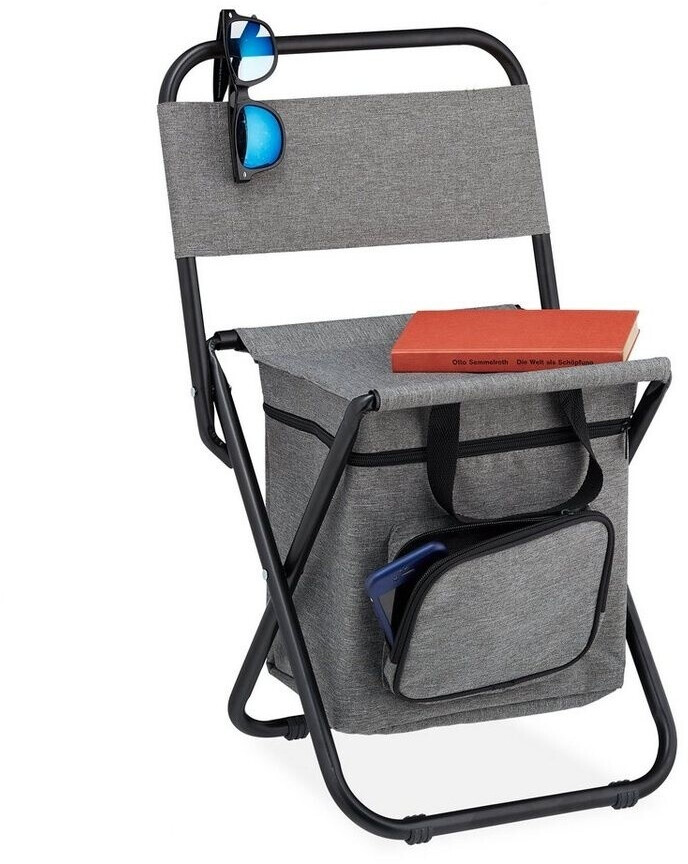 Relaxdays Foldable Camping Stool with Pocket and Backrest
