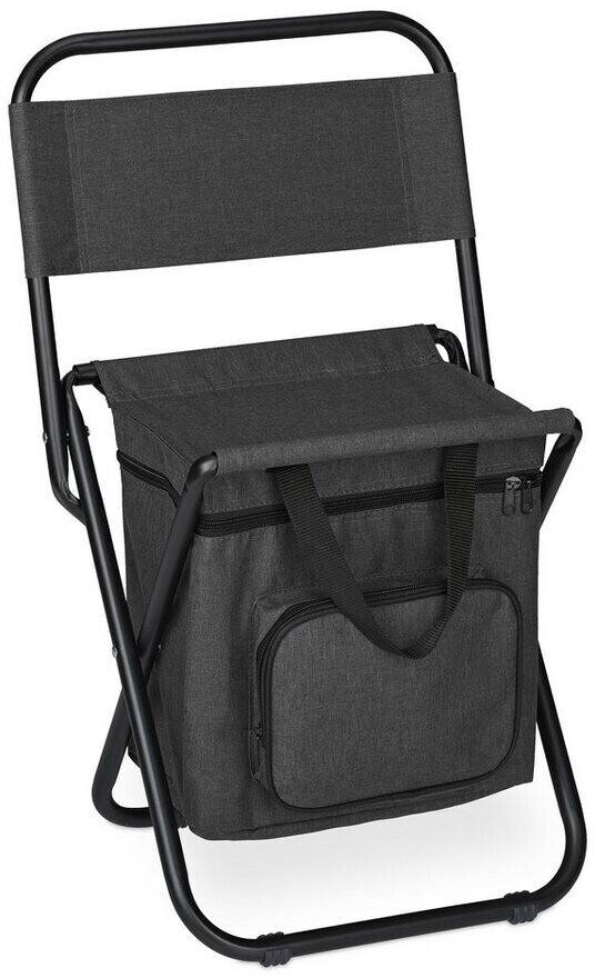 Relaxdays Foldable Camping Stool with Pocket and Backrest black