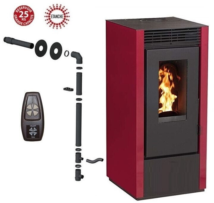 Interstoves Marina 14 kW étanche avec kit conduit sortie ventouse, télécommande, bordeaux