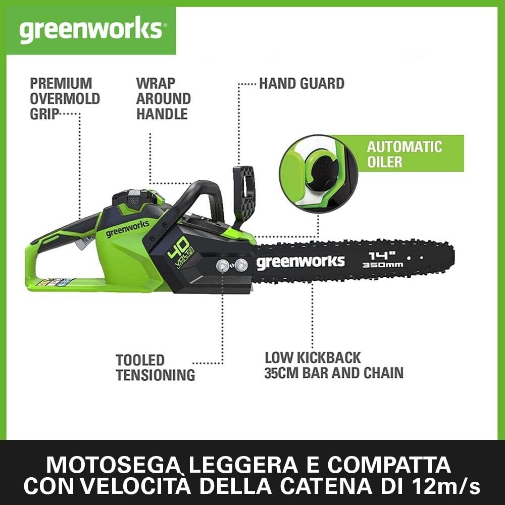 Greenworks Motosega A Batteria 60V Pro | Senza Spazzole, Lama 41 Cm, 20 M/s, Freno Elettronico, Batteria 2Ah E Caricabatterie Inclusi