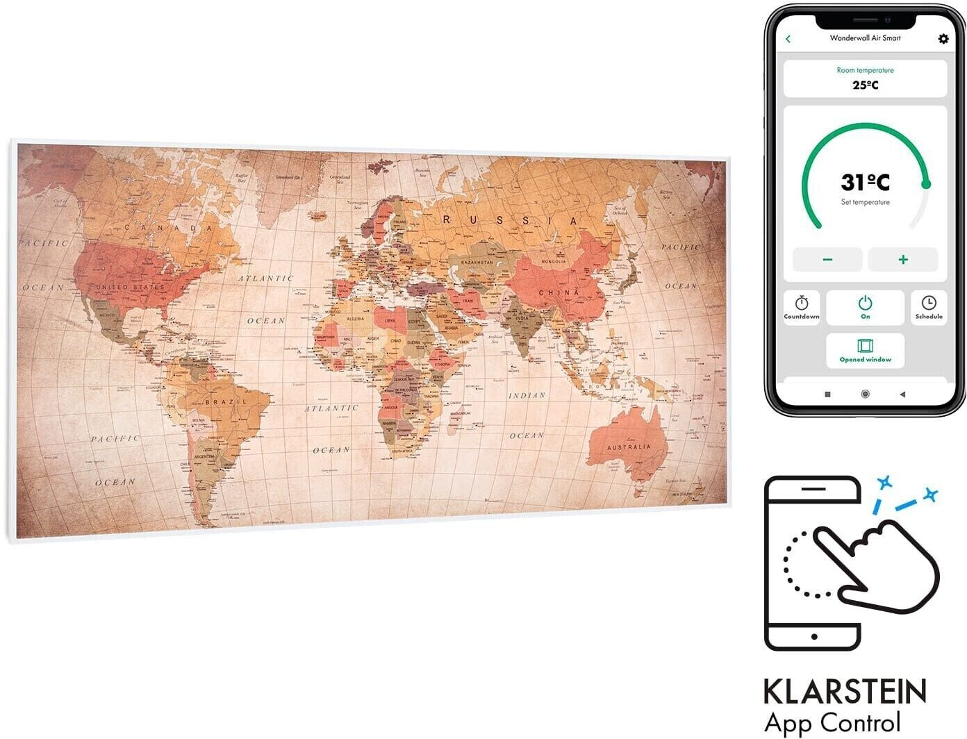 Klarstein Wonderwall Air Art Smart Mappemonde 120 x 60 cm