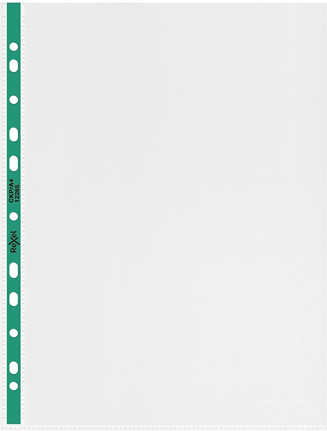 REXEL Copy King A4 Punched Pockets with Green Spine, Glass Clear, Pack of 100 - 12265