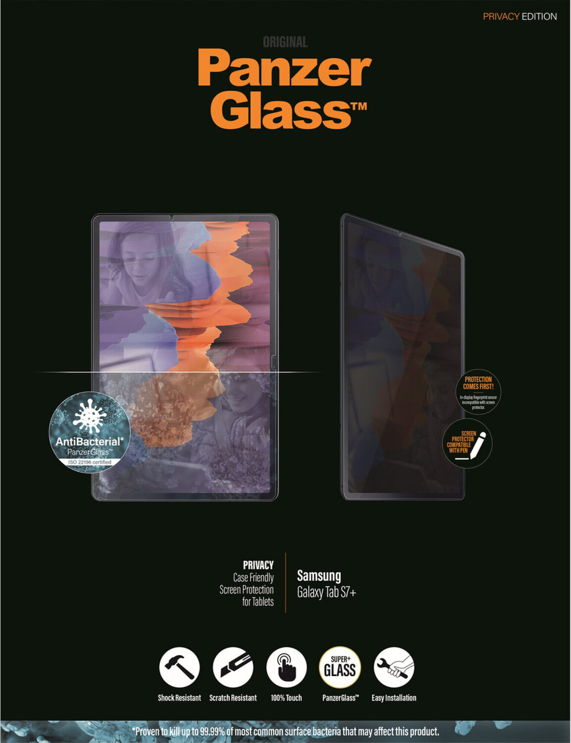 PanzerGlass Case Friendly Privacy Screen Protector Samsung Galaxy Tab S7 Plus