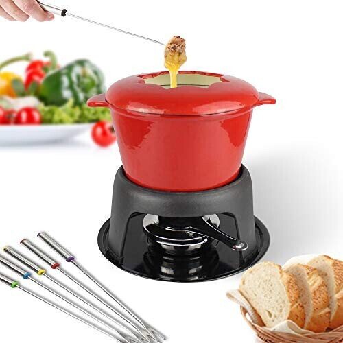 Todeco Service à fondue en émail rouge