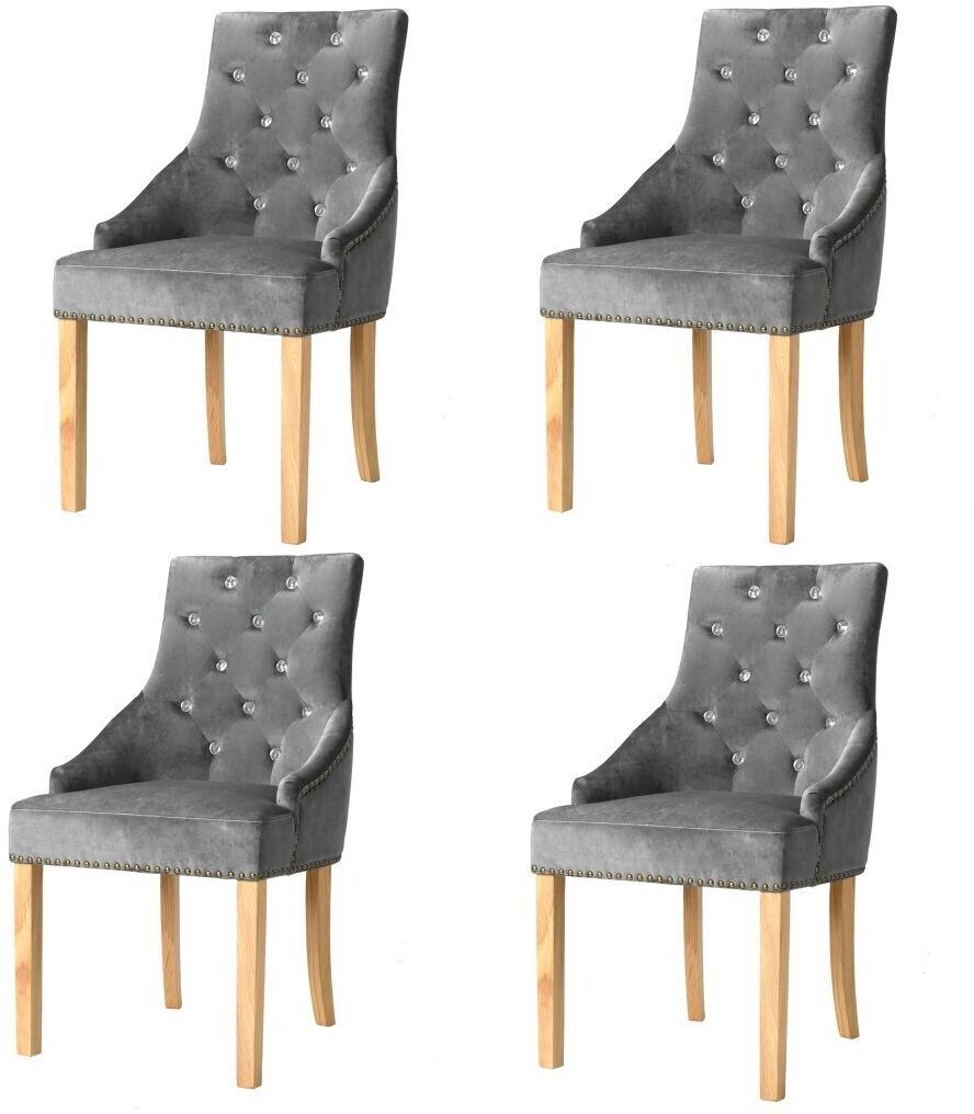 vidaXL Chaise en velours rembourré et chêne (lot de 4)