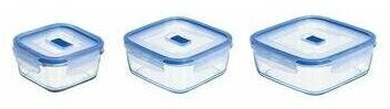 Luminarc Set de 3 boîtes carrées transparents et bleu
